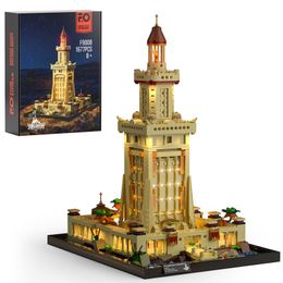 Blocks Funwhole Lighting Building Bricks Set The Lighthouse of Alexandria Construction Model 1677 PCS for Teen and Adults 230814
