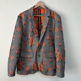 Men's Suits Loose Long Sleeve Striped Jacquard Weave Causal Blazers For Men Single Breasted Coat 2023 Summer Tide 21F3681