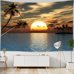 Tapestries Ocean View Wall Tapestry Forest Waterfall Lotus Decoration Wall Carpet Beach Tapestry Living Room Bedroom Background Cloth
