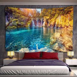 Tapestries Waterfall Tapestry Hippie Forest Lake Mountain Wall Hanging Large Landscape Tapestries Cloth Ceiling Art Background Room Decor
