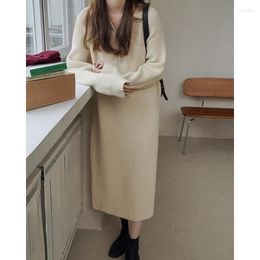 Casual Dresses Dress Women French Elegant Knitted Autumn Winter Korean Style Loose Age-Reducing Robe Fashion Simple Female Wear