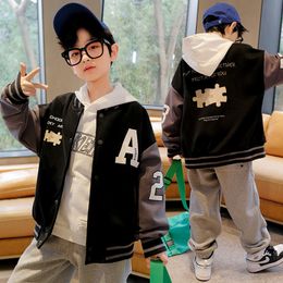 Jackets Spring Autumn Bomber Jacket for Kids Letter Print Outerwear Boy Streetwear School Children Baseball Uniform Coat 4 6 8 10 12 14Y 230814