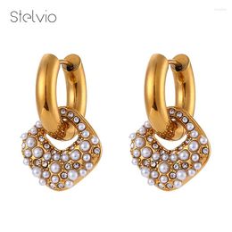 Hoop Earrings 2023 In Fashion Rhinestone Pearl Stainless Steel Drop For Women Trendy Jewelry Birthday Gift Accessories