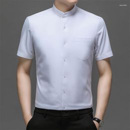 Men's Casual Shirts Summer Short Sleeve Shirt Business Wrinkle Resistant White Slim Fit Standing Collar Solid Color Shi