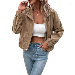 Women's Jackets Xingqing Corduroy Coats For Women Solid Colour Turn Down Collar Long Sleeve Crop Tops Vintage Zip Up Coat Y2k Aesthetic