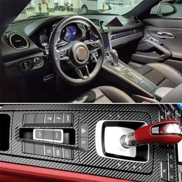 For Porsche 718 Cayman 2016-2019 Interior Central Control Panel Door Handle Carbon Fibre Stickers Decals Car styling Accessorie322e