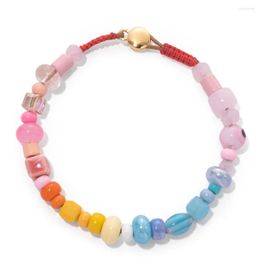 Link Bracelets Simple Bohemian Beach Style Design Spring Colour Crystal Stone Beads Bracelet Adjustable