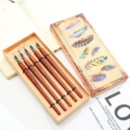 Fountain Pens Art Characters Tibetan Wooden Ink Dip Pen Set Black Sandalwood Redwood Retro Painting Gothic Font Calligraphy Gifts 230814