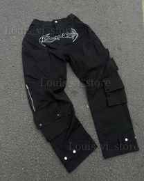 Y2k Jeans Harajuku Hip Hop Retro Black Multi Pocket Cargo Pants Man New Punk Gothic Baggy Jeans Wide Leg Trousers Streetwear T230814