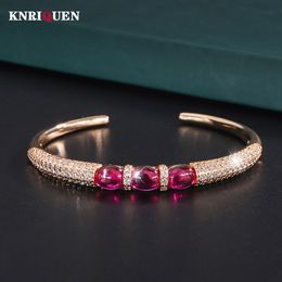 Bangle Luxury Wedding Bangles for Women Vintage 6*8mm Ruby Stone Rose Gold Colour Cuff Bracelets Party Fine Jewellery Birthday Female Gift 230814