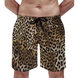 Men's Shorts Summer Board Gold Leopard Sports Fitness Animal Print Short Pants Retro Quick Drying Swimming Trunks Plus Size