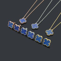 Dark Blue Colour Women Luxury Designer Necklace Earrings Single Flower Pendant Brand Set Wholesale