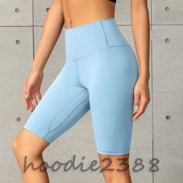 lulus Light blue with other Colours Original standard yoga exercise Running fitness High waist hip lift belly shrink quick dry pants women's quarter pants