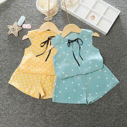 Clothing Sets Children Clothes Summer Baby Girls Chiffon Printed Dot Sleeveless T-Shirt+Shorts 2Pcs/Sets Infant Kids Fashion Toddler Clothing