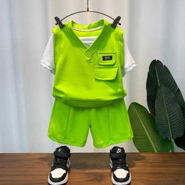 Clothing Sets New Children's Short Sleeve T-shirt Shorts Summer Cool Boys Clothing Set for Teenage Boys