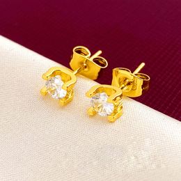 2024 Square Shining CZ Zircon Crystal Diamond Stud Earrings for Women Car Brand Designer 18K Rose Gold Stainless Steel Ear Rings Jewellery