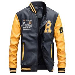 Men s Jackets Jacket Men Embroidery Baseball Pu Leather Coats Slim Fit College Luxury Fleece Pilot casaco masculino 230814