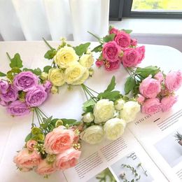 Decorative Flowers 30CM Fake Roses Silk Peony Artificial Year's Christmas Decorations Vase For Home Wedding Bridal Bouquet In