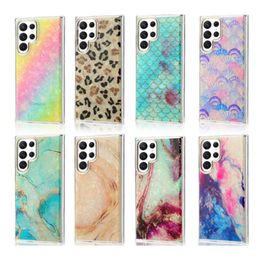 S24 Marble Fish Scale Leopard Shell Cases For Samsung S23 Ultra S22 Plus S21 FE Note 20 A54 A34 A14 A33 A53 A73 A23 A13 A32 A22 Soft IMD TPU Fashion Chromed Plating Cover