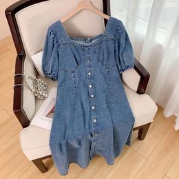 Plus Size Dresses 5XL 6XL 9XL Summer Denim Dress Elegant Blue Jeans Shirt Ladies Office Loose Knee-Length Solid Lare