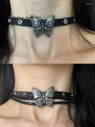 Chokers Choker Punk Butterfly Shape Rivets Leather Chokers Necklace Women Vintage Sweet Cool Party Vacation Personalised Jewellery Accessories