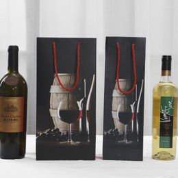 Gift Wrap 10pcs Cardboard Red Wine Bag Single Double Bottle Beer Rope Handle Packaging Sack Wooden Barrel Cup Pattern Paper Pouch
