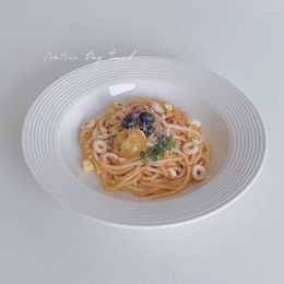 Plates INS Style Simple Thread Straw Hat Plate Soup Pasta Western Cuisine Deep Ceramic Household