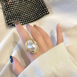 Wedding Rings GD INS Simple Gold Plated Adjustable Finger Vintage Exaggerated Personality Fashion Profiled Pearl Ring For Women Jewelry