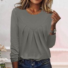 Women's Blouses Commuter Style Top Soft Breathable Lady's Pleated Pullover Simple Loose Fit Skin-friendly T-shirt Blouse For Fall