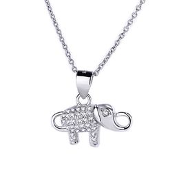 Sterling Silver S925 Elephant Pendant Creative Fashion Animal Necklace Full Zircon Set with Collar Chain