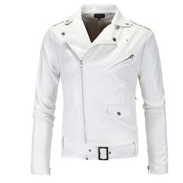 Men s Jackets Mens Leather 2023 White Black Casual Lapel Slim Fit Diagonal Zipper Motorcycle PU Jacket Coat Clothing 230814