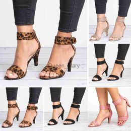 Dress Shoes Shoes Summer Women's Thin High Heels Sandals Summer Ankle Strap Ladies Pumps Roman Shoes Hook loop Leopard Print J230815