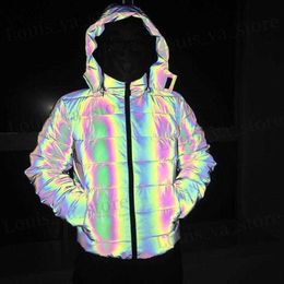 Mens Parka Reflective Winter Thick Cotton Coat Men Reflective Colourful Light Waterproof Windproof Thicken Keep Warm Overcoat Hooded Jacket T230814