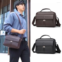 Briefcases Fashion Small Briefcase For Men Business Bag PU Leather Handbags Shoulder Ipad Boston Breifcases Square Side Crossbody Male