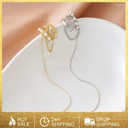 Backs Earrings Multi-Layer Geometric Clip Shiny Zircon Ear Bone Earring Metal Pearl Long Chain Tassel Jewellery Accessories