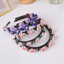 Hair Accessories Creative Cartoon Headband Girls Hairband With Clips Child Cute Korea Style Hoop Flower Hairpin