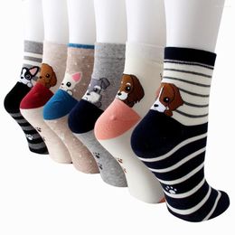 Women Socks Wholesale 50Pairs Animal Cotton Funny Pug Border Collie Patterned Female Ladies Sweet Home Cartoon Sock