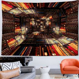 Tapestries Library Bookshelf 3d Scene Tapestry Wall Hanging Background Decor Cloth Factory Direct Can Customized