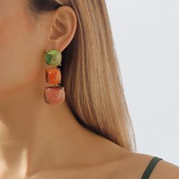 Choker Multicolor Transparent Resin Bohemian Necklace Earrings For Women Geometric Square Jelly Party Jewellery Accessories Gift