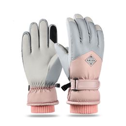 Ski Glove Pink Thickening Warm Skiing Gloves for Snowboarding Mountaineering Cycling Waterproof Touch Screen Winter Snow 230814