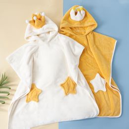 Children's Coral Velvet Absorbent Suit with Hood Three-dimensional Crown Single Breasted Soft Baby Onesie