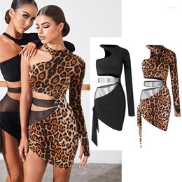 Stage Wear 2023 Latin Dance Dress Women Black Long Sleeves Sexy Leopard Ballroom Competition Clothing Winter Clothes DNV16778