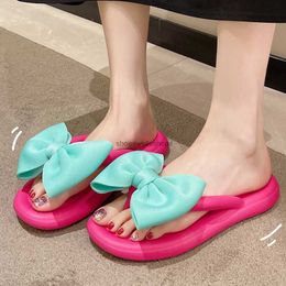 Slippers Korean Slik Bowtie Flip Flops Female Soft Sole Cloud Shoes Woman Summer Platform Flat Heels Sandals Women Slides 230808