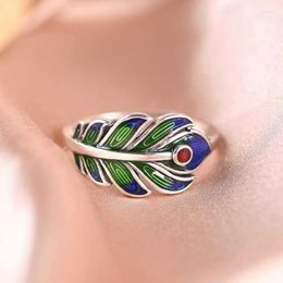 Cluster Rings RD Siamese Ancient Rhyme Ring Art Inns Sen Series Oil Dropping Peacock Feather Minimalist Design Sense Manufacturer