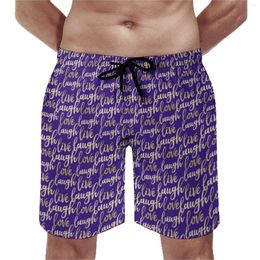 Men's Shorts Board Faux Gold Letter Print Casual Beach Trunks Dark Violet Comfortable Sportswear Trendy Plus Size Short Pants