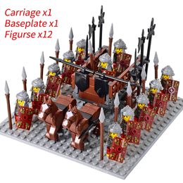 Blocks Medieval Knights mini Action Figures Building Roman Chariot Carriage Soldier War Horse Bricks Toys for Children Gift 230814