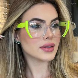 Sunglasses Frames 2023 Colourful Fluorescent Green Cat Eye Flat Lens Irregular Square Myopia Glasses Women Eyeglasses For Female Wholesales