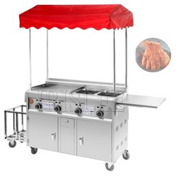 Commercial Gas Snack Car Stainless Steel Snack Cart Frying Pan