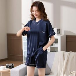 Women's Sleepwear M-4XL Ladies Sexy Silk Satin Pyjama Set Women Pyjama Short Sleeve Pijama Summer Home Wear Sleep For