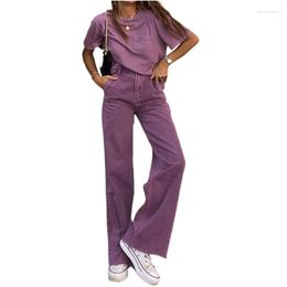 Women's Jeans Women Baggy Purple High Waist Denim Wide Leg Cargo Pants Fashion Cowgirl Lady Vintage Flare Trousers